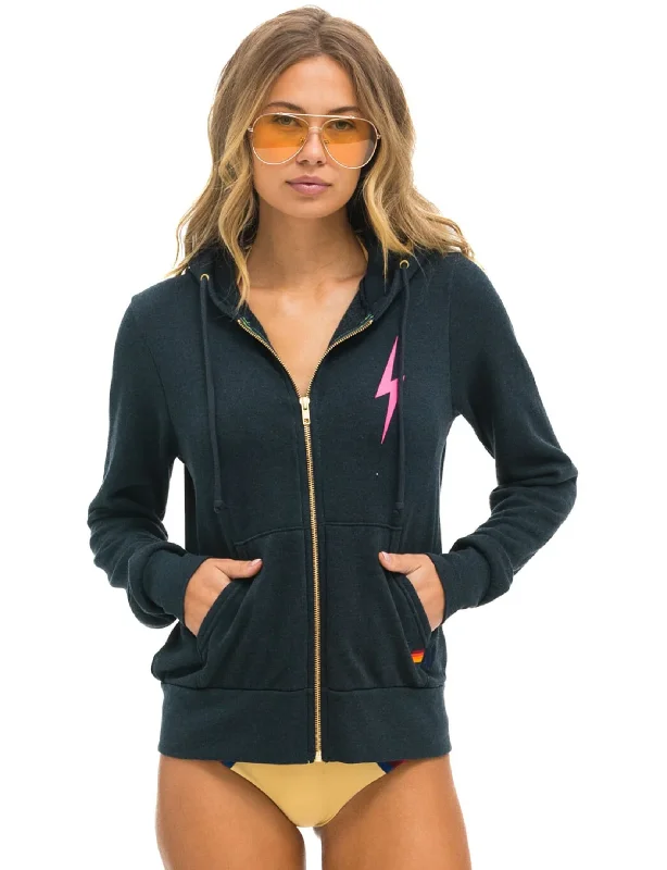 Men’s trendy brushed hoodie-Bolt 2 Zip Hoodie, Charcoal/Neon Pink