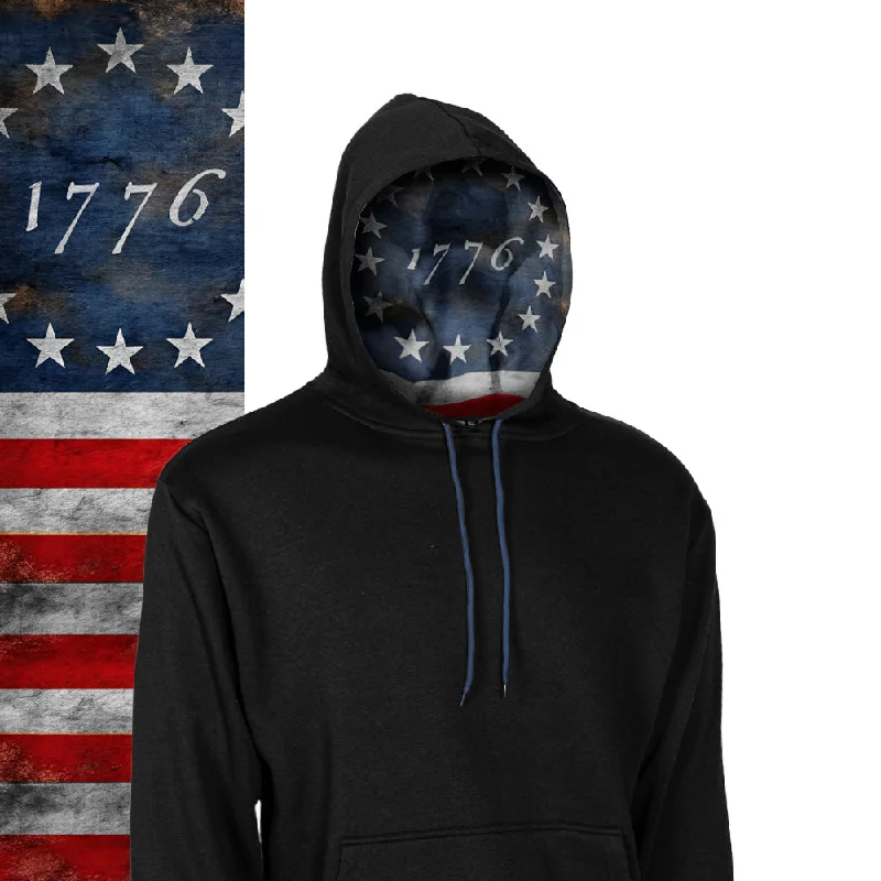 Men’s slim-fit mesh hoodie-Classic Lined Hoodie | 1776 Flag | Black