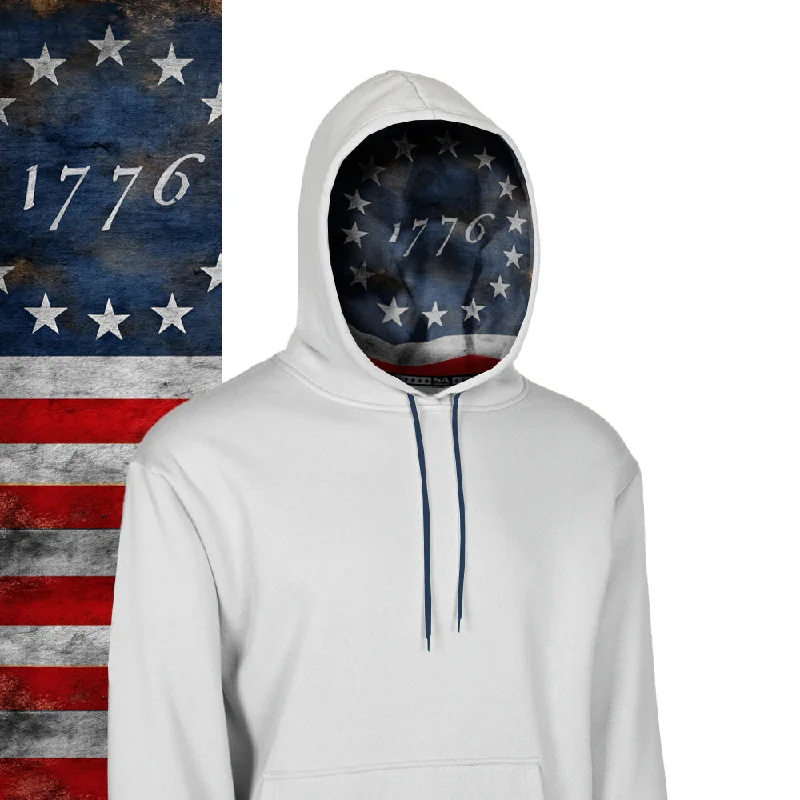 Men’s breathable mesh hoodie-Classic Lined Hoodie | 1776 Flag | Light Grey