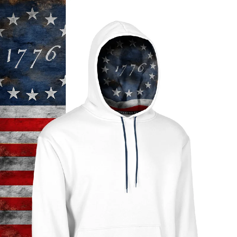 Men’s stylish kangaroo sweatshirt-Classic Lined Hoodie | 1776 Flag | White