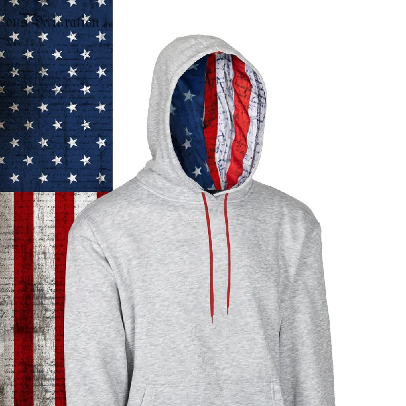 Men’s bold terry sweatshirt-Classic Lined Hoodie | American Flag | Light Heather Grey