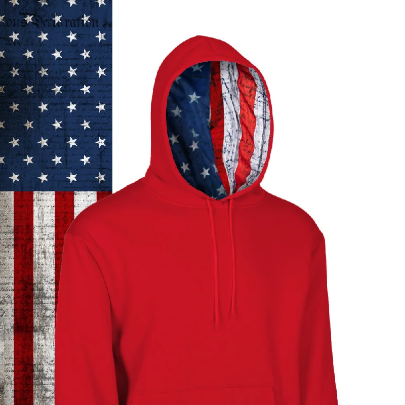 Men’s bold terry hoodie-Classic Lined Hoodie | American Flag | Red