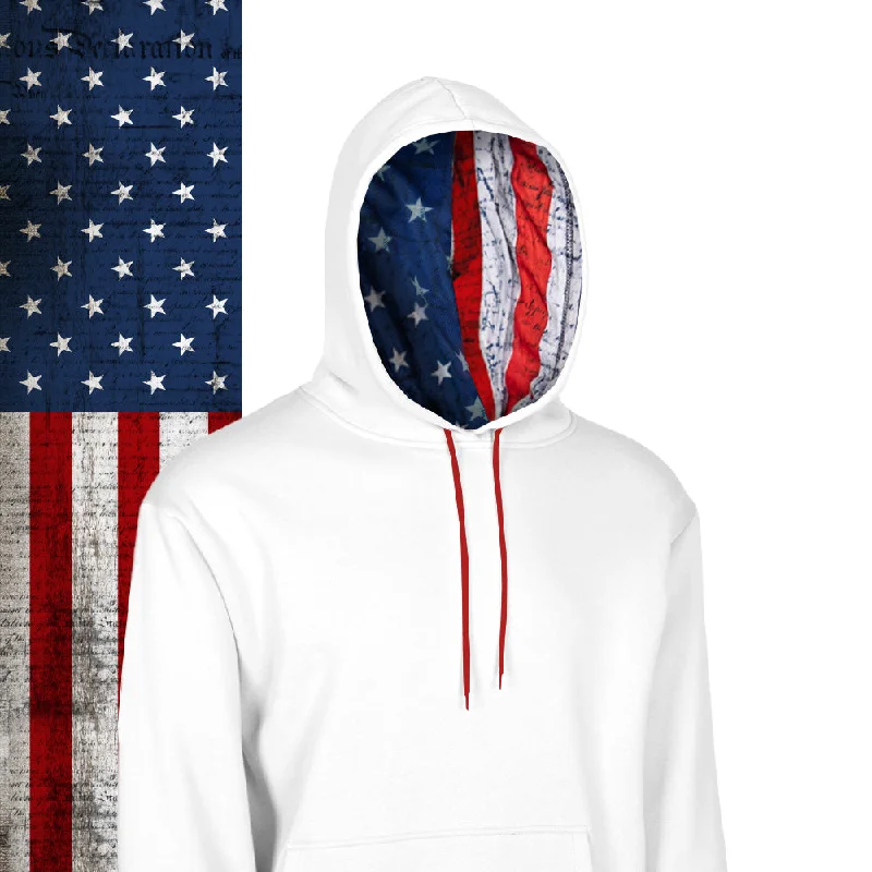 Men’s vintage logo hoodie-Classic Lined Hoodie | American Flag | White