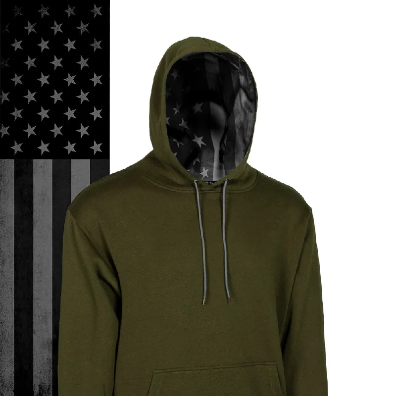 Men’s modern contrast sweatshirt-Classic Lined Hoodie | Blackout American Flag | Green