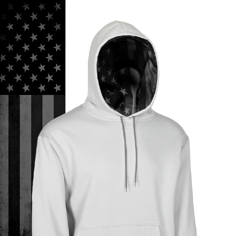 Men’s bold tie-dye hoodie-Classic Lined Hoodie | Blackout American Flag | Light Grey