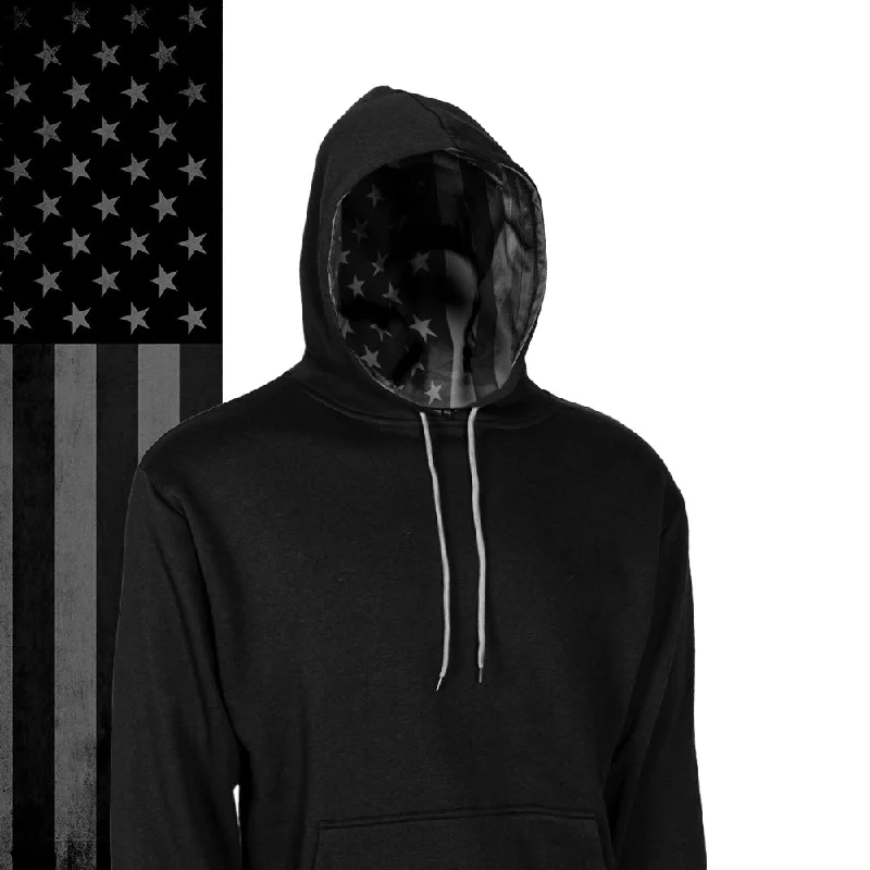 Men’s comfy kangaroo hoodie-Classic Lined Hoodie | Blackout American Flag