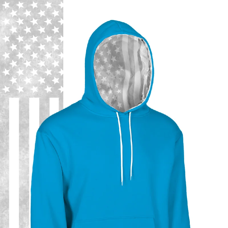 Men’s bold tie-dye hoodie-Classic Lined Hoodie | Ghost American Flag | Aqua