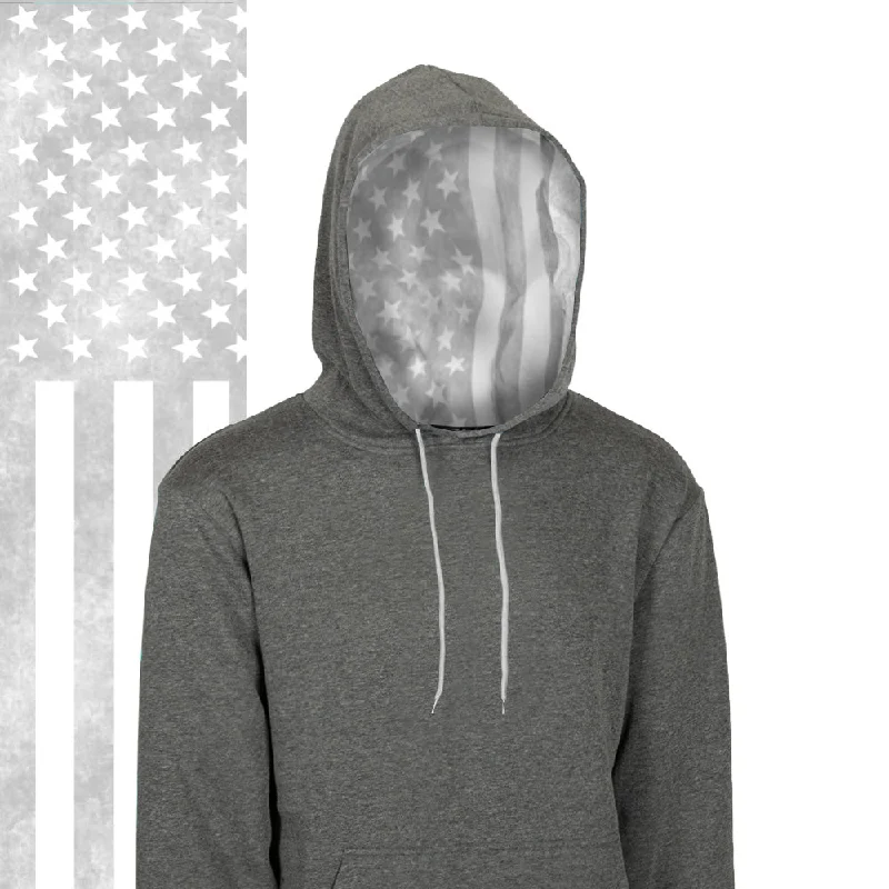 Men’s comfy tie-dye sweatshirt-Classic Lined Hoodie | Ghost American Flag | Dark Heather Grey