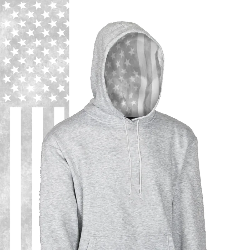 Men’s lightweight logo hoodie-Classic Lined Hoodie | Ghost American Flag | Light Heather Grey