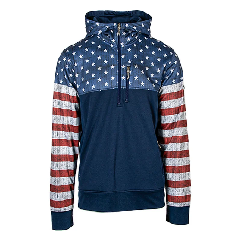 Men’s casual velour sweatshirt-Half Zip Performance Hoodie | American Flag