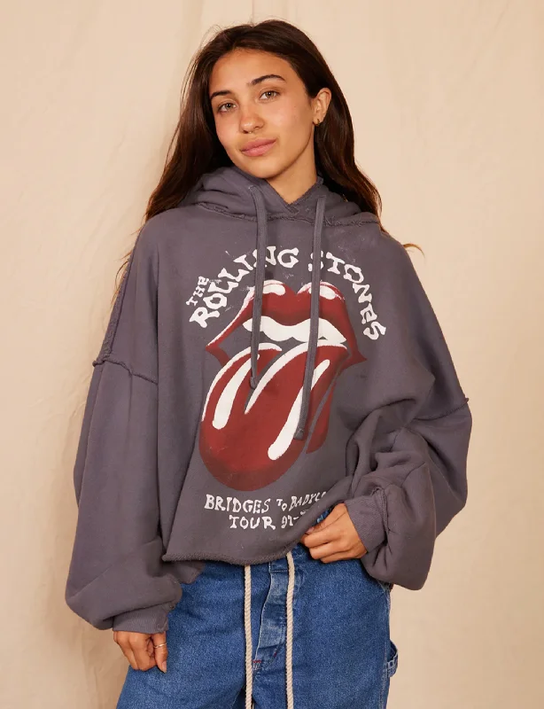 Men’s soft color-block sweatshirt-Rolling Stones Bridges to Babylon Hoodie, Fog