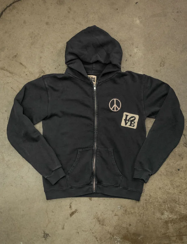 Men’s stylish velour sweatshirt-Peace Now Zip Fleece, Coal Pigment