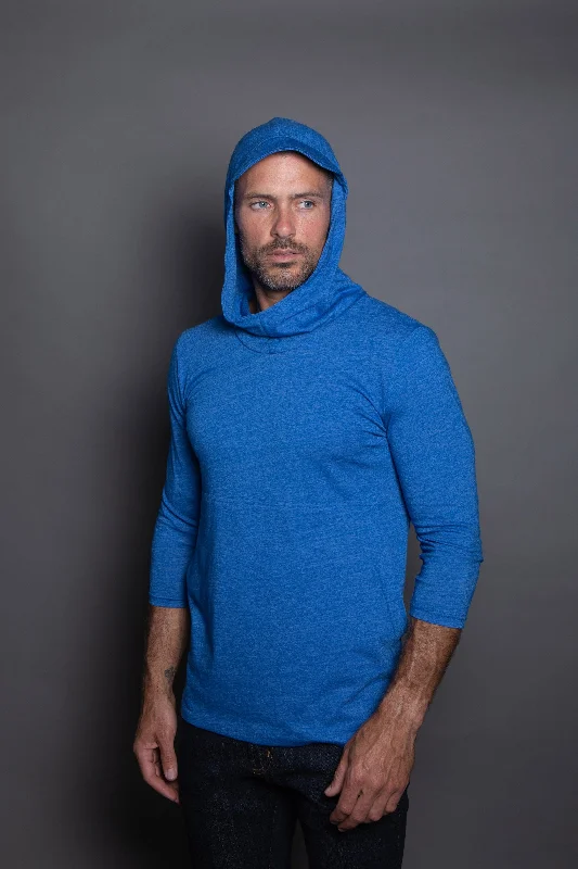 Men’s slim-fit mesh hoodie-Men's 3/4 Sleeve Cowl Neck Visor Hoodie