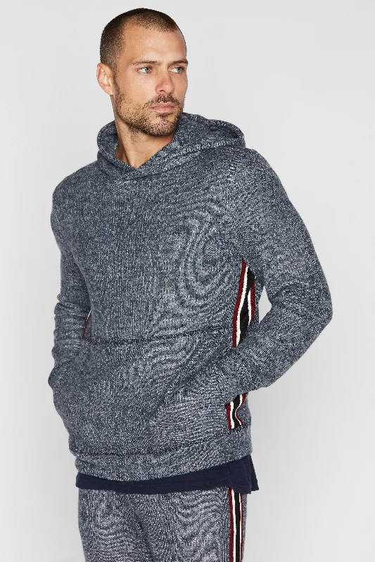 Men’s casual velour sweatshirt-Men's Soft Knit Melange Side Stripe Hoodie