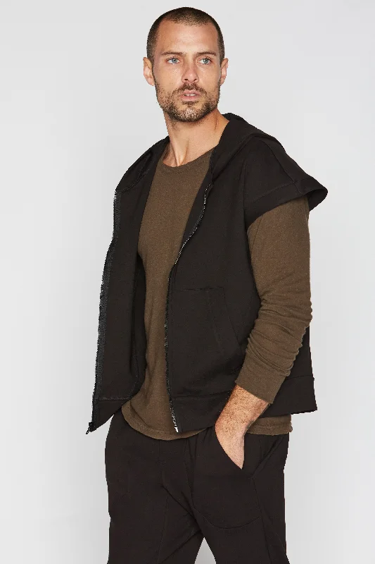 Men’s casual sherpa sweatshirt-Men's Performance Ponte Zip Front Sleeveless Hoodie