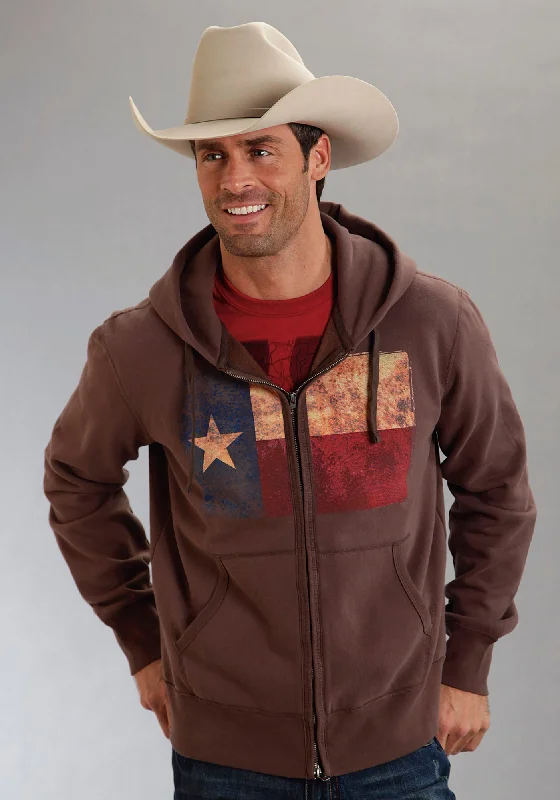 Men’s durable sherpa hoodie-Roper Americana Mens Brown L/S Cotton Blend Texas Flag Hoodie Sweatshirt