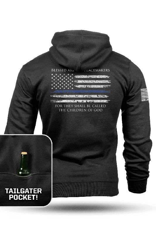 Men’s relaxed sherpa hoodie-Thin Blue Line - Tailgater Hoodie