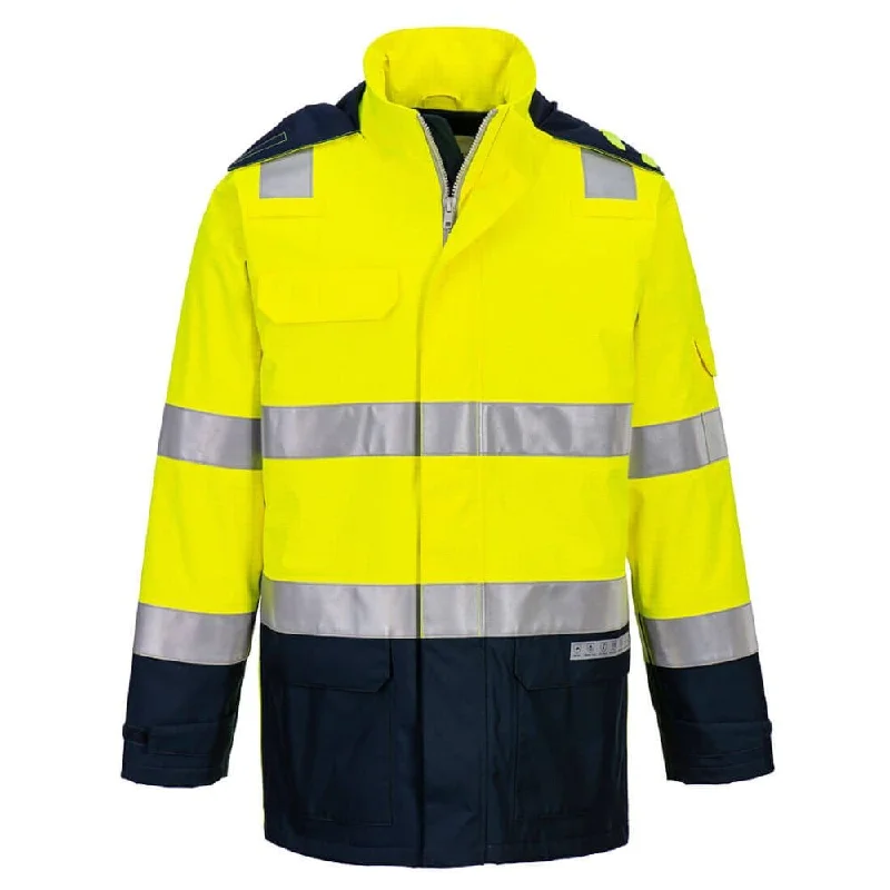 Men’s durable peacoat jacket-Portwest FR605 Bizflame Rain+ Hi-Vis Light Arc Jacket