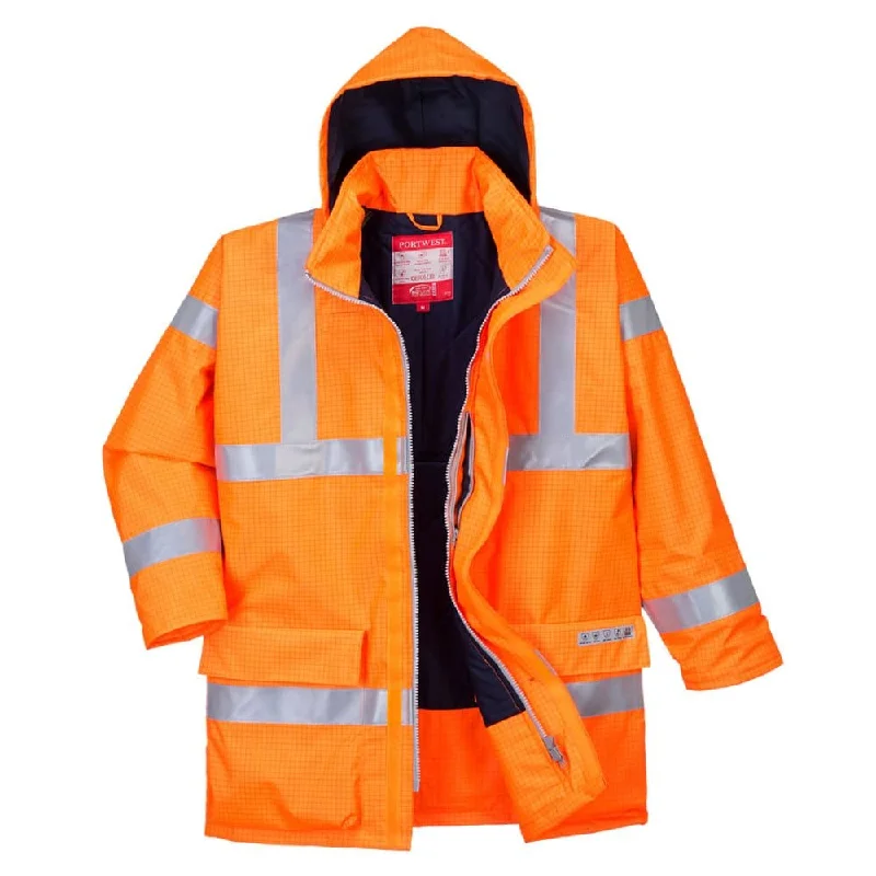 Men’s lightweight waxed coat-Portwest S778 Bizflame Rain Hi-Vis Antistatic FR Jacket