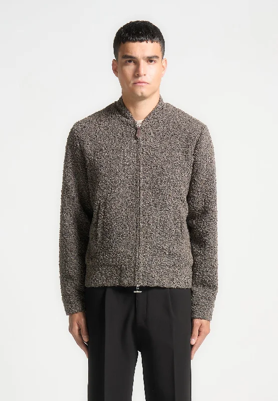 Men’s bold corduroy jacket-Boucle Zip Through Bomber Jacket - Brown