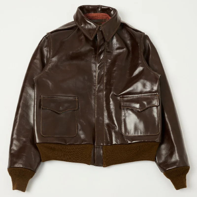 Men’s bright harrington jacket-Buzz Rickson's A-2 Rough Wear Leather Flight Jacket - Brown