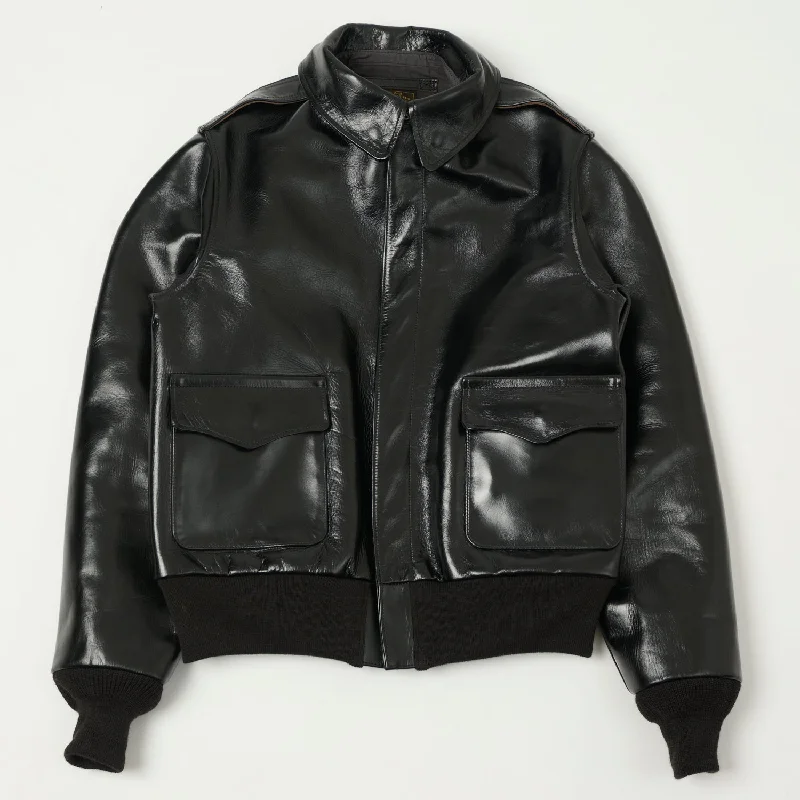 Men’s stylish field jacket-Buzz Rickson's x William Gibson A-2 Rough Wear Leather Flight Jacket - Black