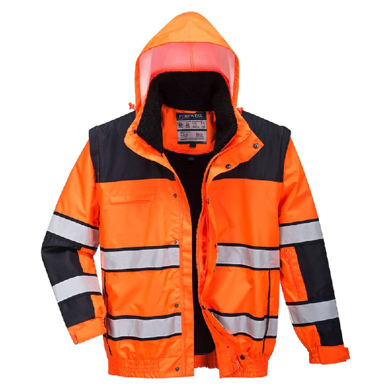 Men’s comfy anorak coat-Portwest C466 Hi-Vis 3-in-1 Contrast Waterproof Bomber Jacket