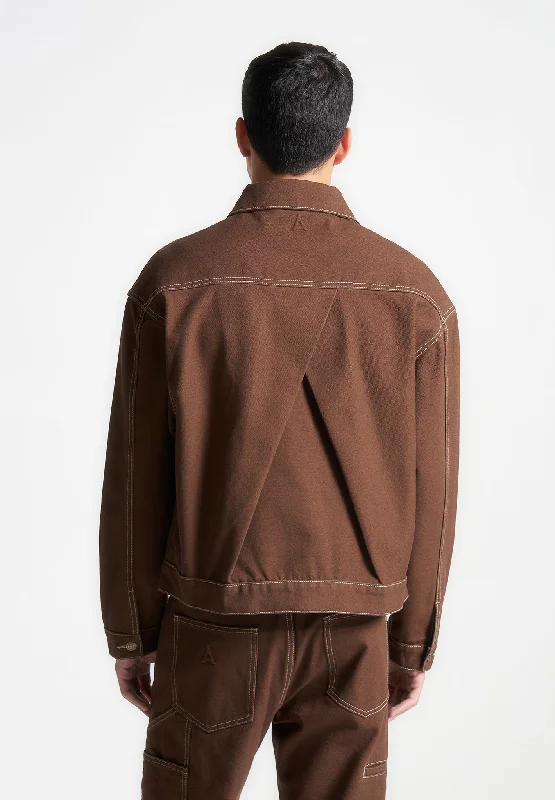 Men’s slim-fit waxed jacket-Contrast Stitch Carpenter Jacket - Brown