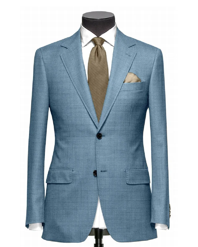 Men’s slim-fit field jacket-Dugdale Fine Worsted - Duck Egg Blue Plain