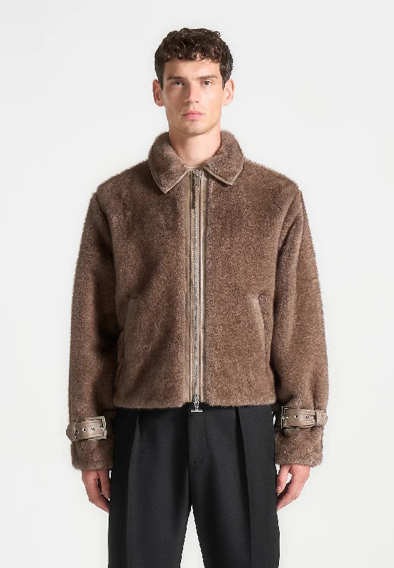 Men’s modern waxed coat-Limited Edition Fur Jacket - Brown