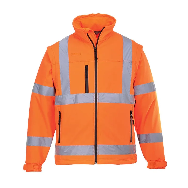 Men’s bold shearling jacket-Portwest S428 Hi-Vis Softshell 3 in 1 Water Resistant Jacket Gilet Detachable Sleeves