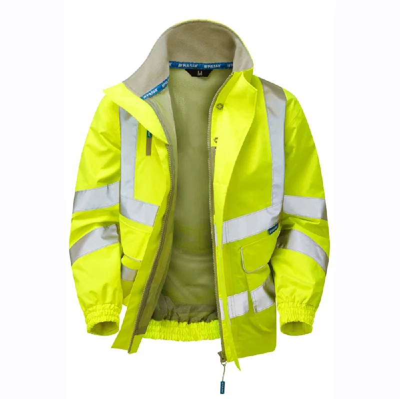 Men’s stylish trucker jacket-PULSAR P533 Hi-Vis Yellow Mesh Lined Waterproof Bomber Jacket