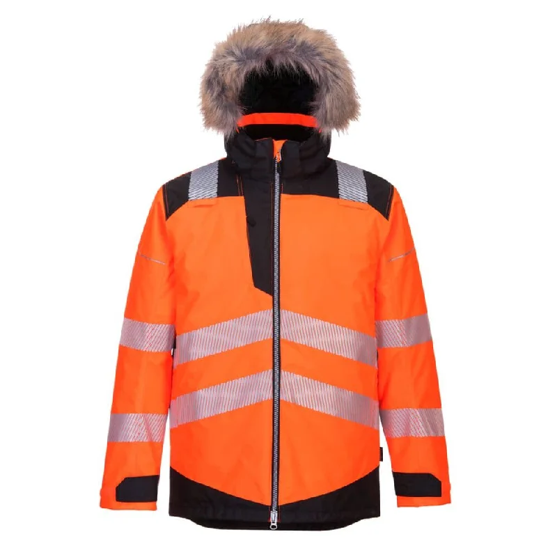 Men’s trendy peacoat jacket-PORTWEST PW369 PW3 HI-VIS WINTER PARKA JACKET