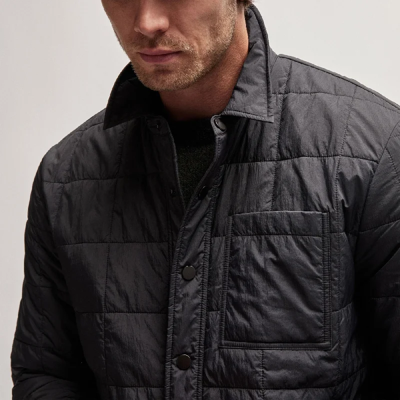 Men’s trendy peacoat jacket-Quilted Shirt Jacket - Black