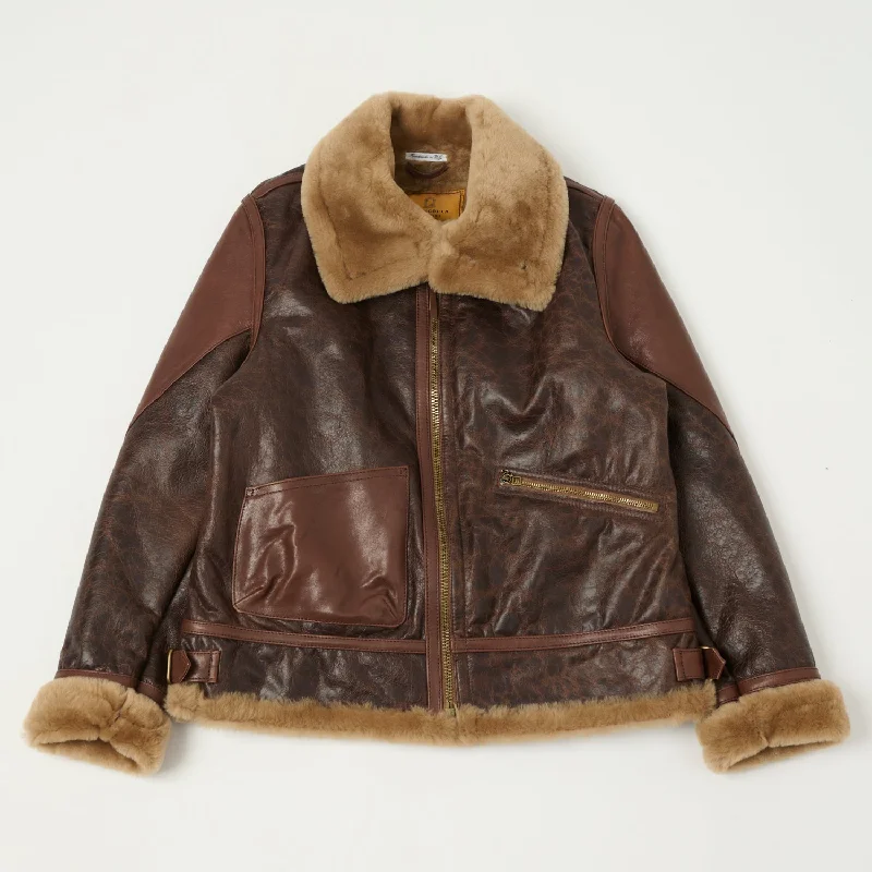 Men’s stylish anorak jacket-Shangri-La Heritage 'Aviatore' B-3 Shearling Flight Jacket - Brown