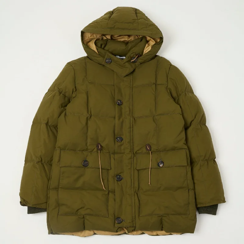 Men’s durable chore coat-Shangri-La Heritage 'Presena' Quilted Down Jacket - Olive