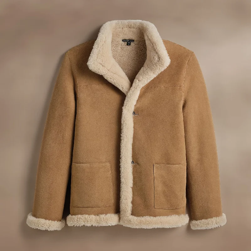 Men’s soft harrington jacket-Shearling Car Coat - Caramel