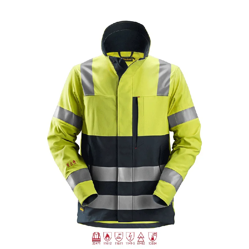 Men’s modern waxed coat-Snickers 1561 ProtecWork Flame Retardant Arc Protection Hi-Vis Jacket, Class 3