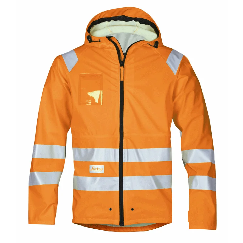 Men’s slim-fit down jacket-Snickers 8233 Hi-Vis PU Rain Jacket, Class 3 Various Colours