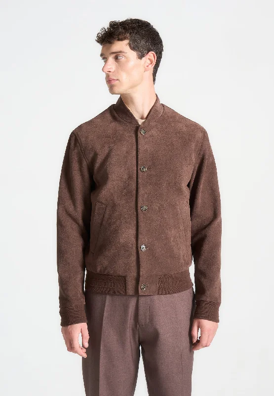 Men’s soft harrington jacket-Suede Bomber Jacket - Brown