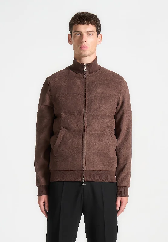 Men’s stylish anorak jacket-Suede Padded Jacket - Brown