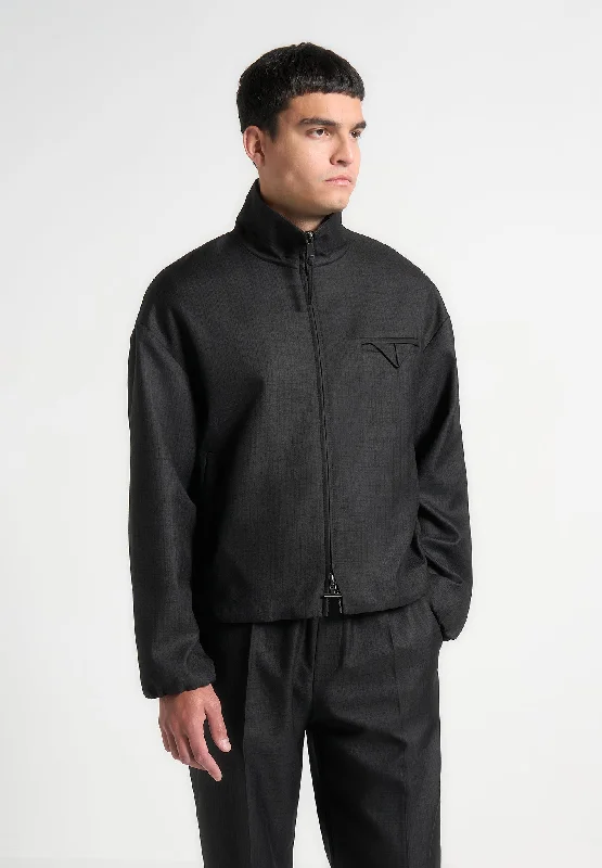 Men’s slim-fit trucker jacket-Tailored Funnel Neck Jacket - Black