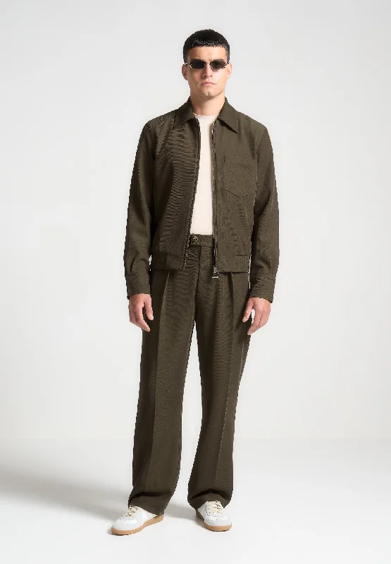 Men’s modern sherpa jacket-Twill Tailored Jacket - Khaki