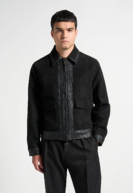 Men’s modern anorak coat-Suede & Pebbled Leather Jacket - Black