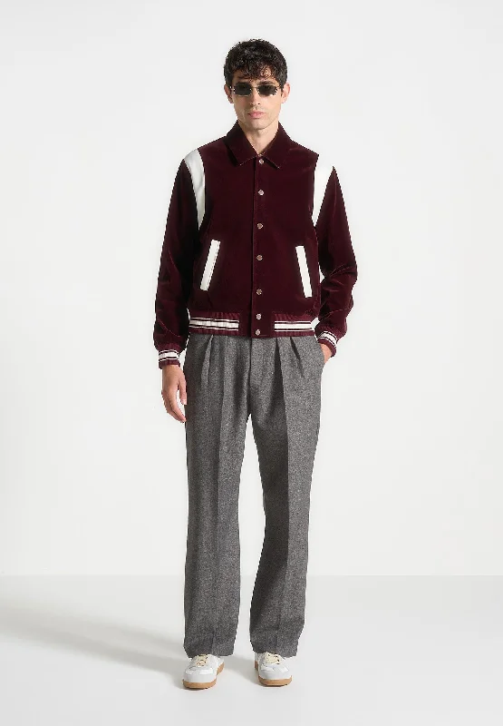 Men’s comfy corduroy jacket-Velvet & Satin Varsity Jacket - Wine Red