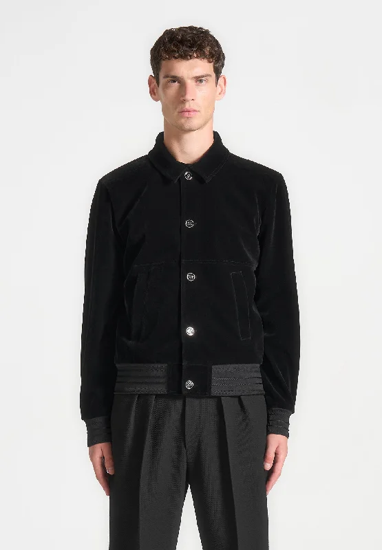 Men’s relaxed down jacket-Velvet Trucker Jacket - Black