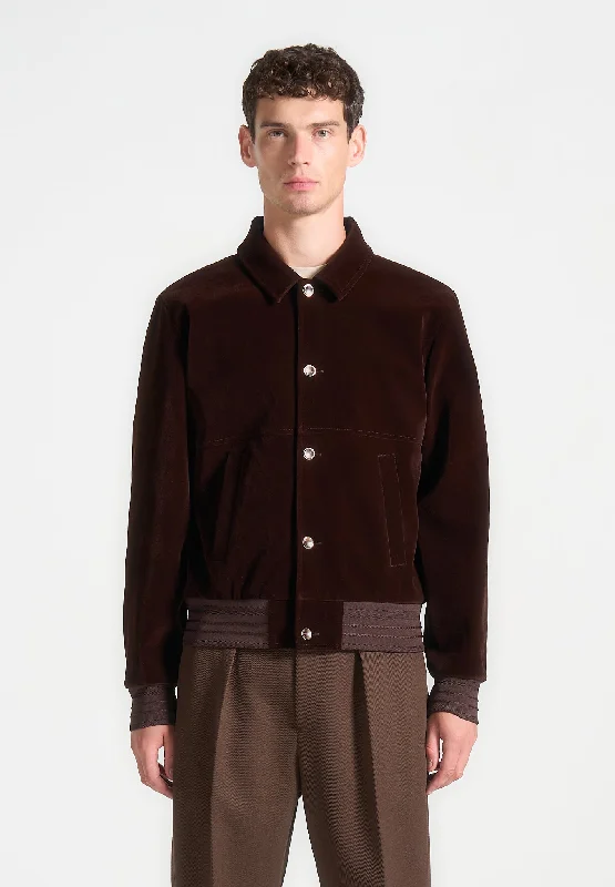 Men’s relaxed shearling jacket-Velvet Trucker Jacket - Brown