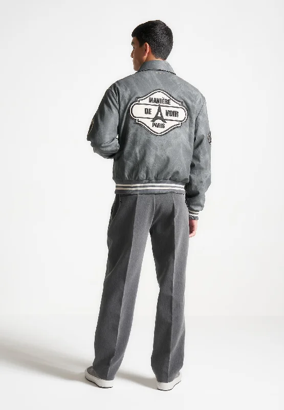 Men’s soft waxed jacket-Vintage Marble Varsity Jacket - Grey