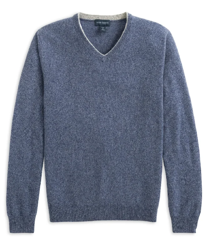 Men’s stylish fisherman pullover-100% Cashmere Mouliné Vee, Denim