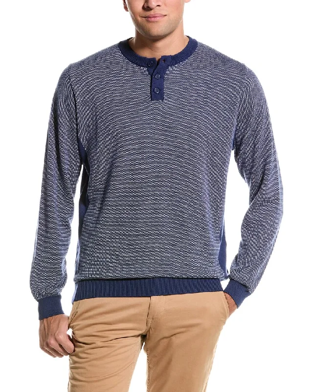 Men’s trendy fisherman sweater-Alashan Birdseye Colorblocked Henley Cashmere-Blend Pullover